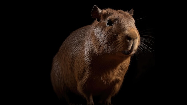 Ein rotes Meerschweinchen steht auf schwarzem Hintergrund