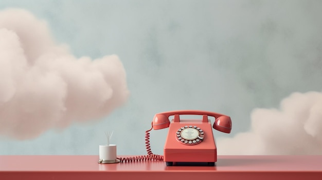 Ein rotes Telefon mit einer weißen Wolke im Hintergrund