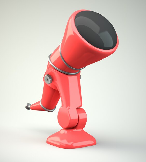 Ein rotes Teleskopspielzeug auf grauem Hintergrund