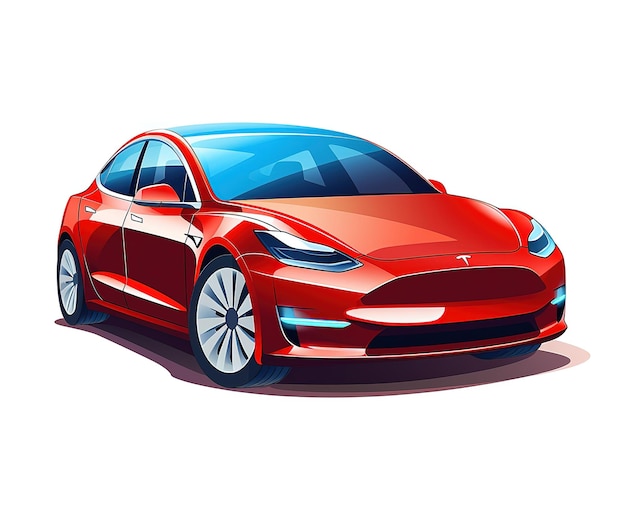 Ein rotes Tesla-Modell-3-Auto mit weißem Hintergrund