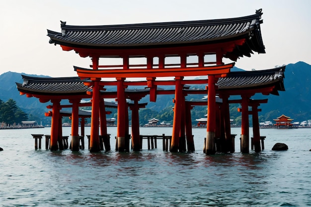 Ein rotes Torii-Tor im Wasser