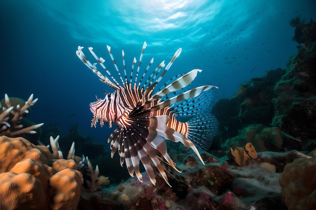 Ein Rotfeuerfisch schwimmt im Ozean.