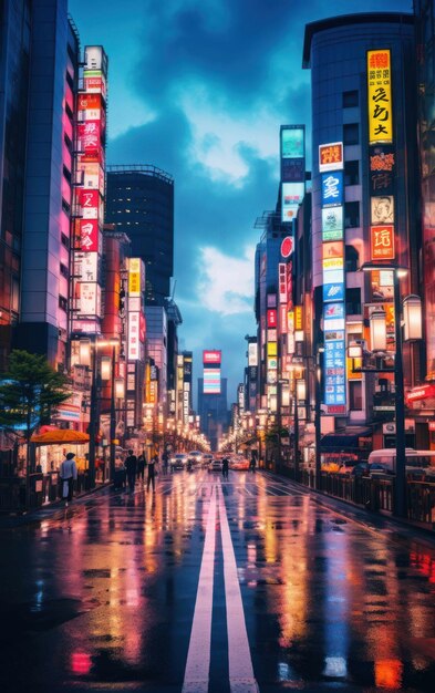 Foto ein ruhiger abend auf einer lebendigen straße in tokio