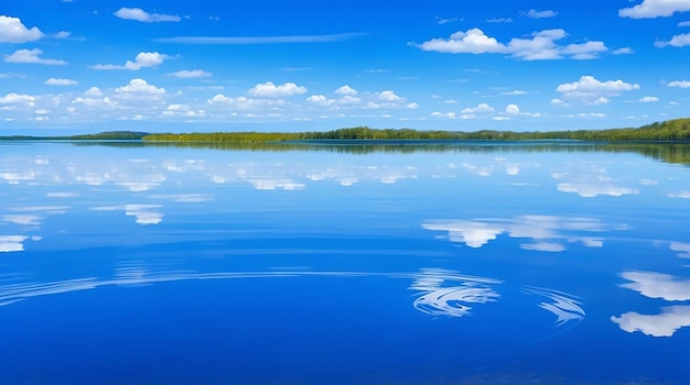 Ein ruhiger blauer See reflektiert den Himmel oben mit ein paar Wellen im Wasser