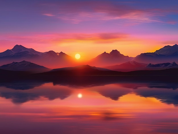 Ein ruhiger Blick auf den Sonnenuntergang über dem Gebirgszug, der die Schönheit der Natur widerspiegelt