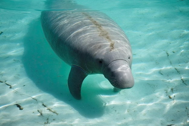 Foto ein ruhiger dugong an der oberfläche des ozeans entzückendes wassertier seltsames meeressäugetier dugong