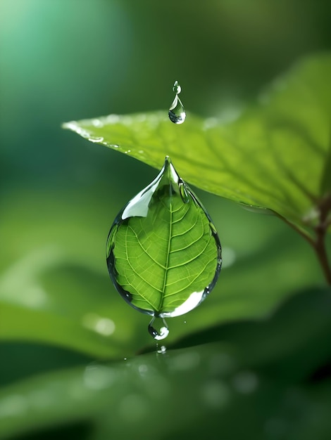 Ein ruhiger Frühlingsmorgen mit einem einzelnen Wassertropfen, der in der Luft schwebte und den Sonnenstrahl reflektierte