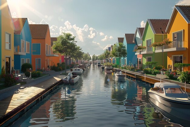 Ein ruhiger Kanal, gesäumt von farbenfrohen Häusern