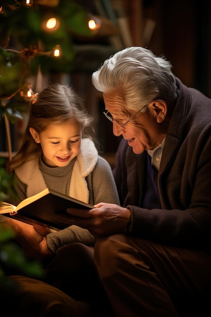 Ein ruhiger Moment zwischen den Generationen, wenn Großeltern und Kind ein Buch lesen