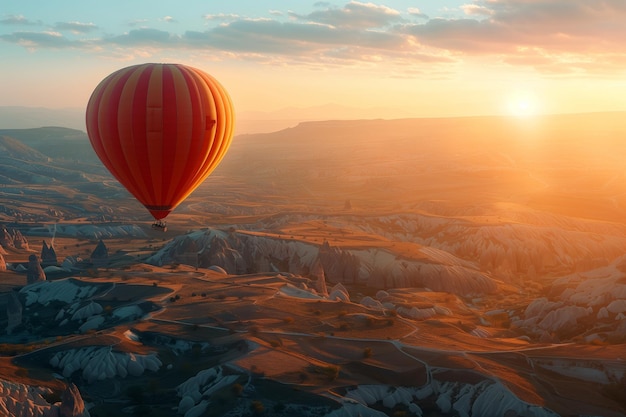 Ein ruhiger Sonnenaufgang mit warmen Farbtönen bildet die Kulisse für eine Heißluftballonfahrt über die Täler der Kappadokien