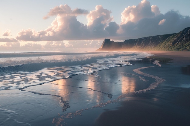 Ein ruhiger Strand bei Sonnenaufgang Oktan render k UHD ar