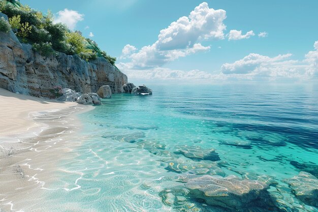 Ein ruhiger Strand mit kristallklarem Wasser