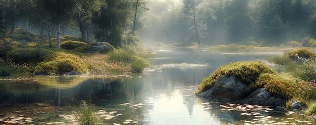 Ein ruhiger Sumpf mit Reflexionen von Mooswasser Hintergrund