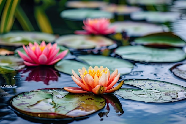 Ein ruhiger Teich mit lebendigen Wasserlilien