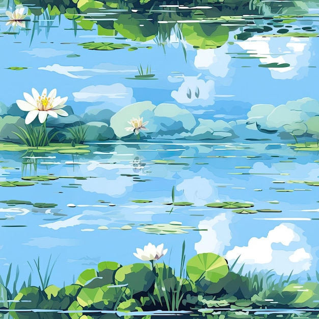 Ein ruhiger Teich spiegelt einen klaren blauen Himmel wider