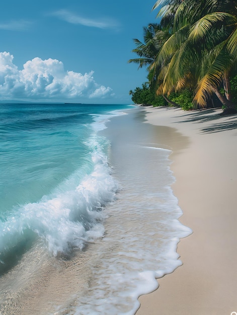 Foto ein ruhiger tropischer strand mit blauem wasser unter einem sonnigen blauen himmel