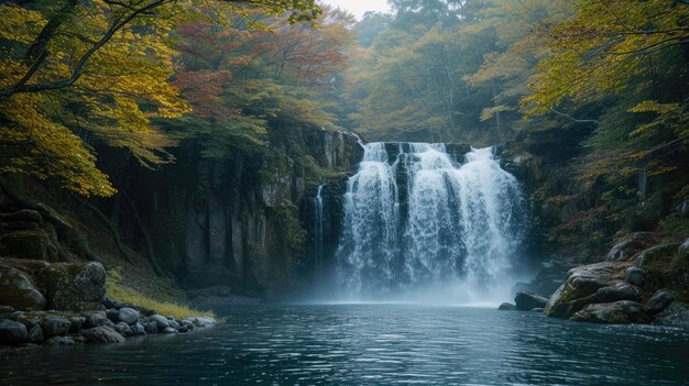 Foto ein ruhiger wasserfall inmitten von üppigem grün