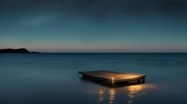 Ein ruhiges Dock, das in der Ruhe eines unberührten Wassers schwimmt