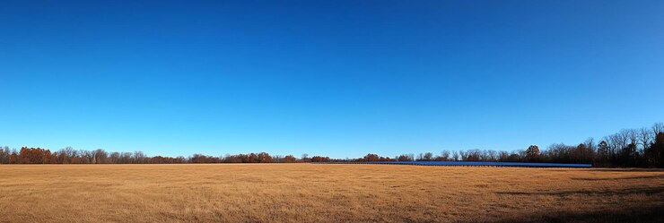 Foto ein ruhiges herbstfeld unter einem riesigen blauen himmel