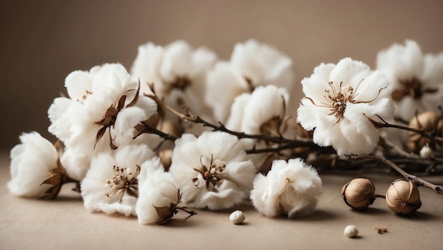 Foto ein ruhiges porträt, das die ätherische schönheit und zeitlose eleganz der flauschigen baumwollblumen einfängt