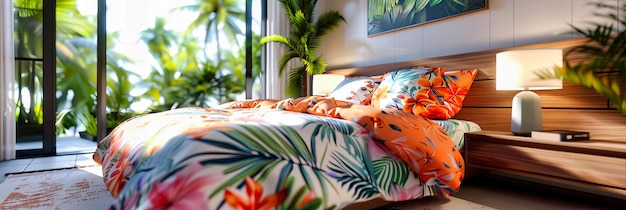 Ein ruhiges Schlafzimmer in einer modernen Wohnung mit luxuriösen Bettwäsche und ruhigen Dekorationen