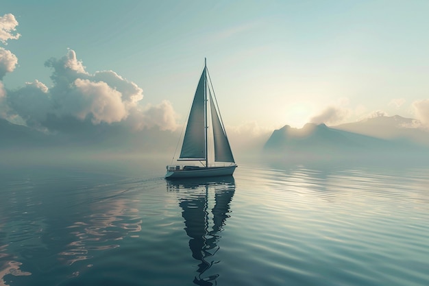 Ein ruhiges Segelboot treibt auf einem ruhigen Meer