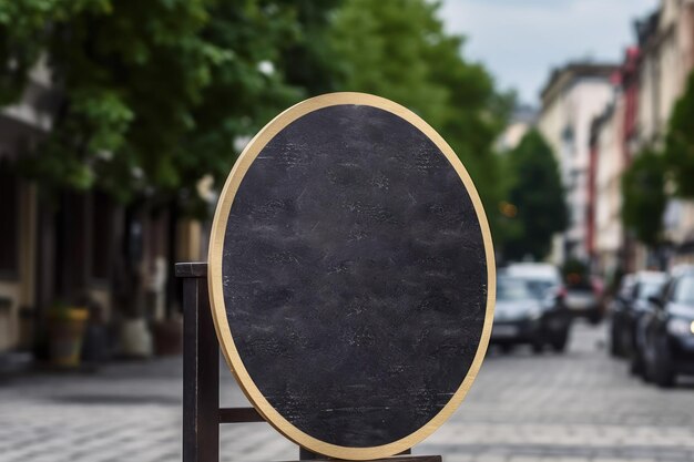 Foto ein rundes schild an einer straße mit einer straße im hintergrund