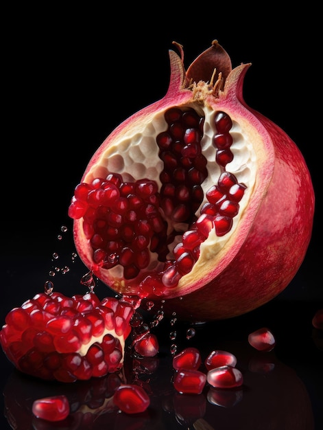 ein saftiges rotes Granatapfel, das aufgebrochen wird, um seine Samen zu enthüllen
