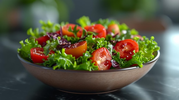 ein Salat aus Kirschtomaten und Salat steht auf einem Tisch