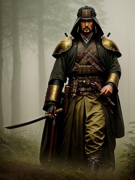 Ein Samurai-Krieger mit einem Schwert in der Hand.