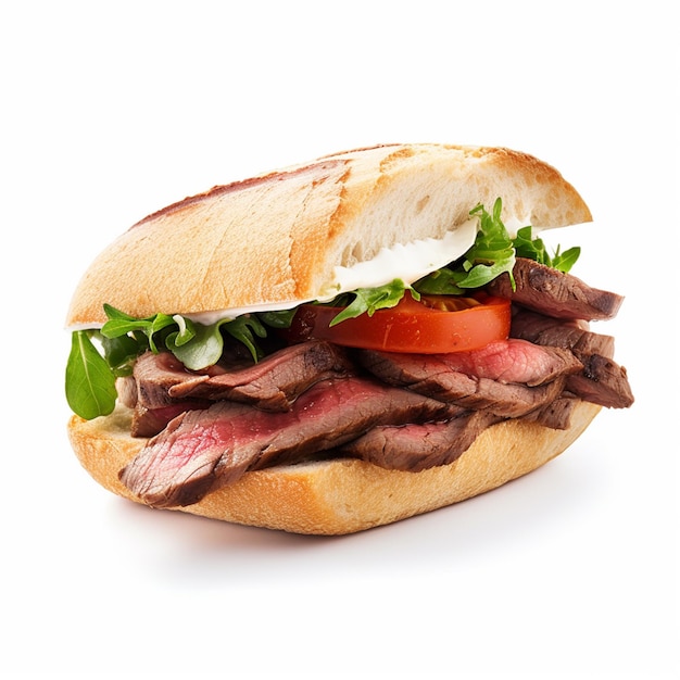 Ein Sandwich mit Fleisch und Salat darauf