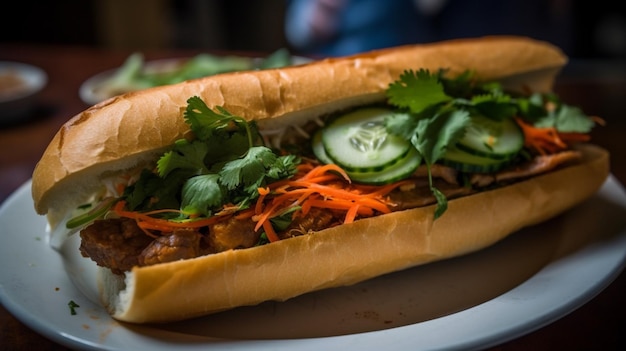 Ein Sandwich mit viel Gemüse darauf