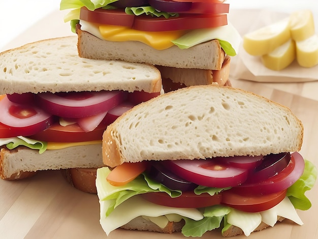 Ein Sandwich mit vielen Belägen und einem Haufen Chips, generiert von der KI