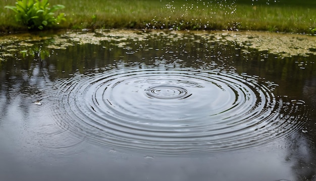 Ein sanfter und gleichmäßiger Regen über einem ruhigen Teich