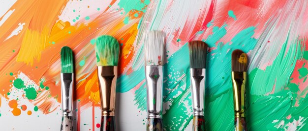 Ein Satz farbenfroher Acrylpinsel zum Malen der Weltkunsttagsillustration
