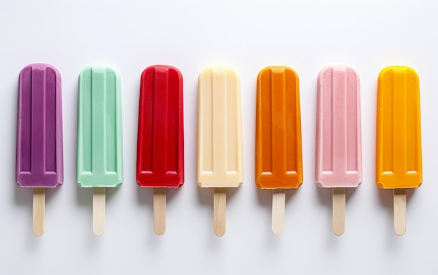 Foto ein satz farbenfroher popsicle-sticks, die auf weißem hintergrund isoliert sind