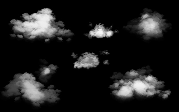 Ein Satz realistischer Wolken auf einem transparenten Hintergrund