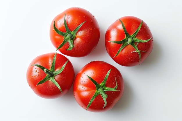 Ein Satz reifer Tomaten, die auf weißem Hintergrund isoliert sind