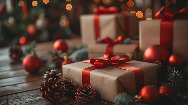 Ein Satz schön verpackter Weihnachtsgeschenke auf einem alten