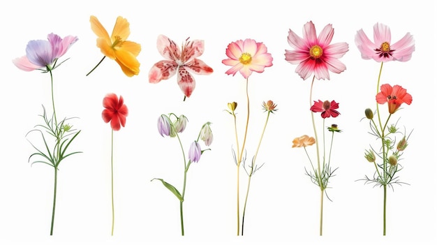 Ein Satz verschiedener Blumenwäsche auf weißem Hintergrund