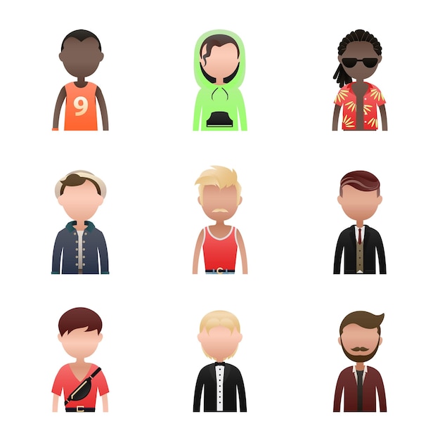 Ein Satz verschiedener Männer-Avatar-Charaktere, durchsichtige PNG