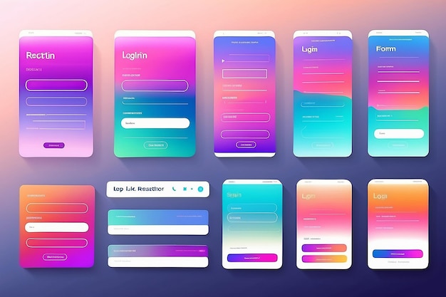 Ein Satz von Anmelde- und Anmeldeformularen Farbige Gradienten Anmeldungs- und Login-Formularseite