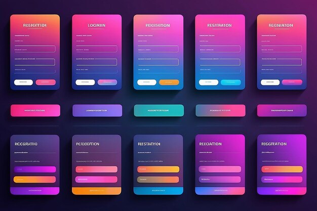 Ein Satz von Anmelde- und Anmeldeformularen Farbige Gradienten Anmeldungs- und Login-Formularseite