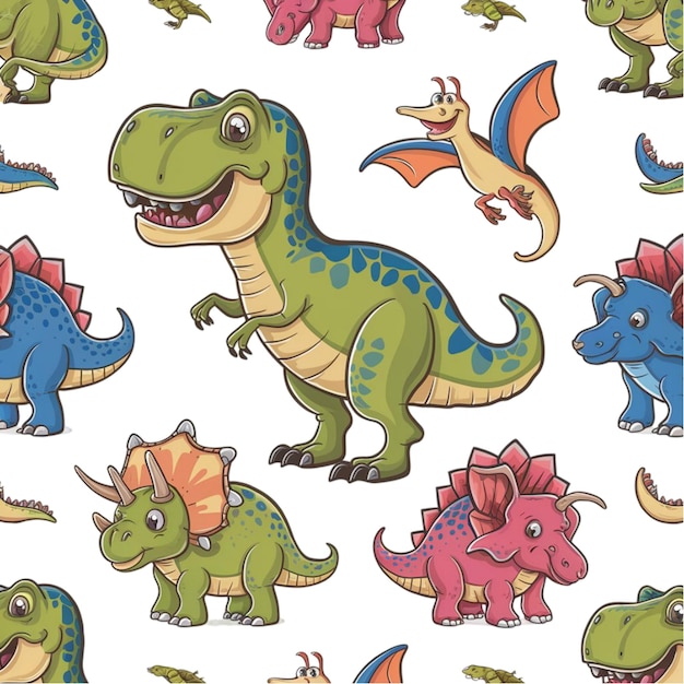 Ein Satz von isolierten verschiedenen Dinosauriern, Zeichentrickfiguren, die auf weißem Hintergrund isoliert sind