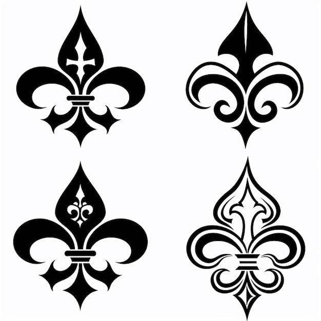 ein Satz von vier Fleur de Lis-Designs in schwarz-weiß generativer Ai