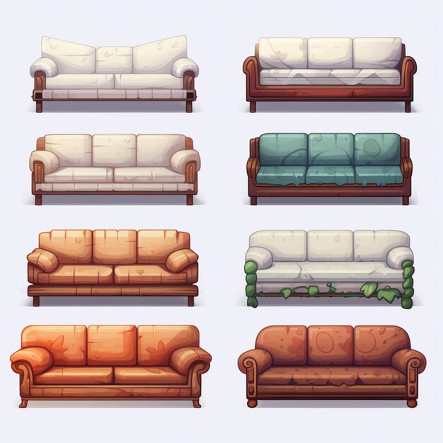 Foto ein satz von vier verschiedenen arten von sofas mit verschiedenen farben generative ai