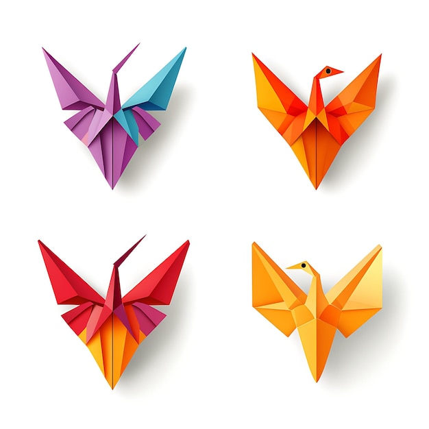 Ein Satzrahmen aus Origami-Papier Lebendige Farben Origami Faltstil Origami ein 2D-Flat auf Weiß BG Art