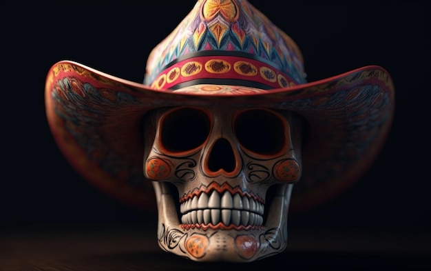 Ein Schädel mit einem Cowboyhut und einem mexikanischen Hut.