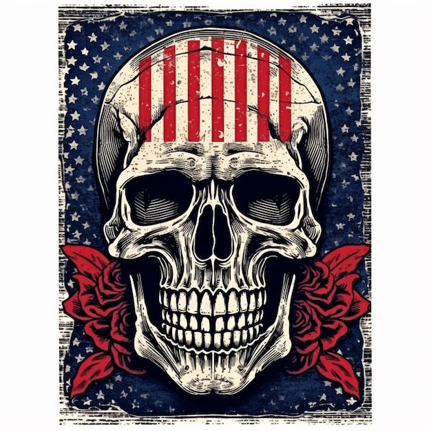 Foto ein schädel mit einer amerikanischen flagge darauf und rosen generative ai