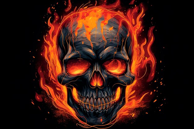 Ein Schädel mit Flammen darauf, auf dem "Feuer" steht.
